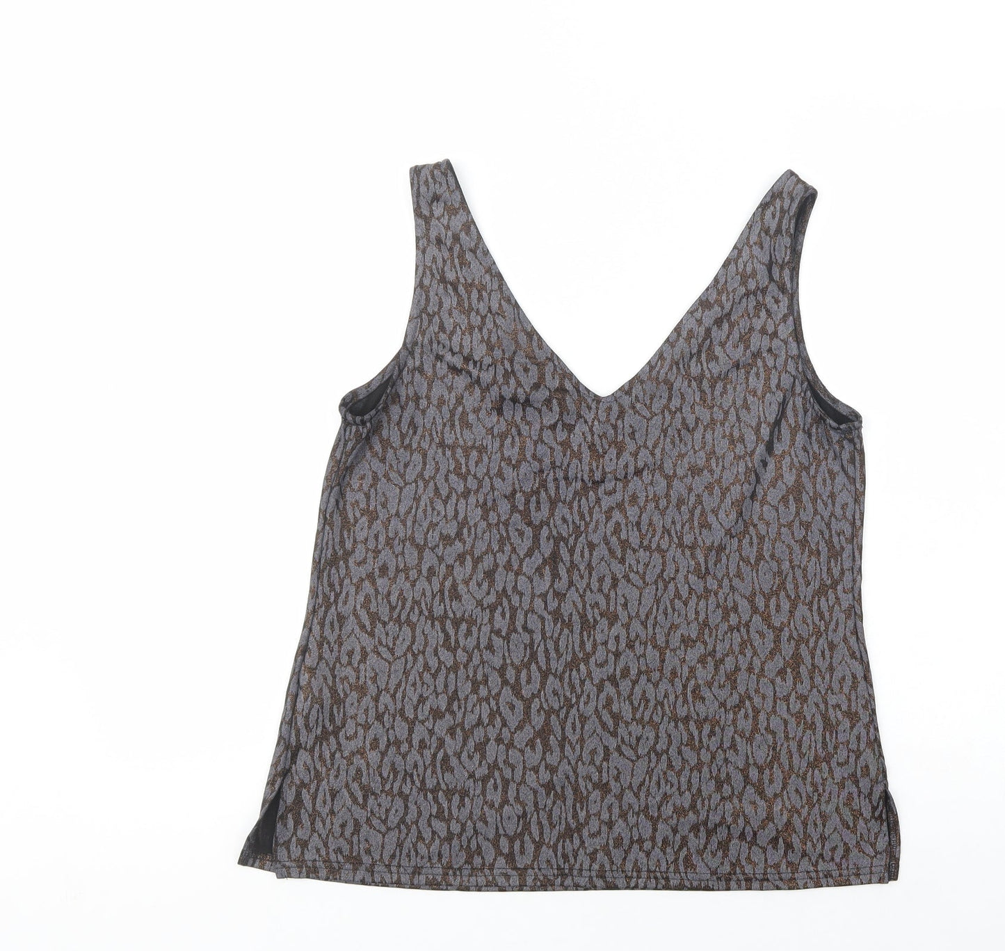 Wallis Womens Grey Animal Print Polyester Basic Tank Size 12 V-Neck