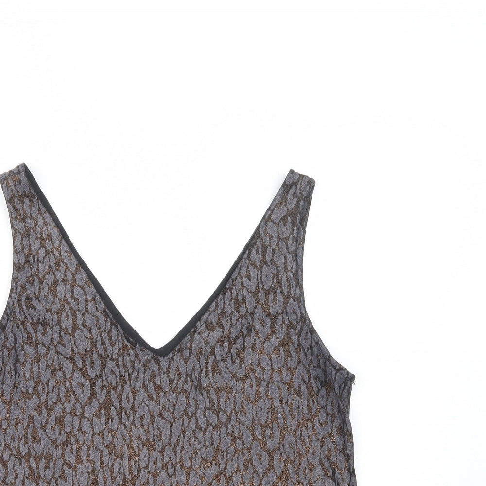 Wallis Womens Grey Animal Print Polyester Basic Tank Size 12 V-Neck