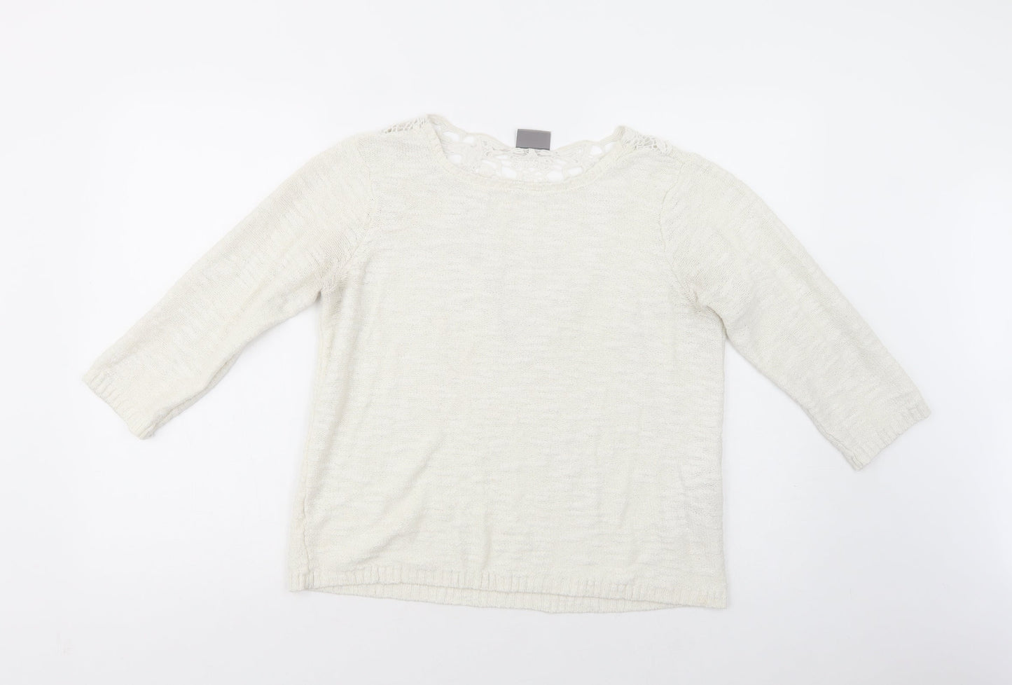 VERO MODA Womens White Boat Neck  Cotton Pullover Jumper Size L