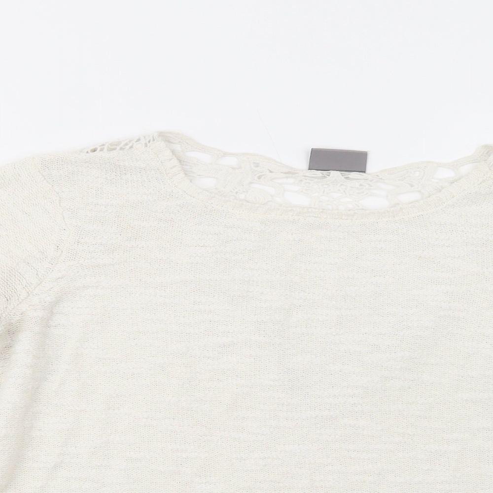 VERO MODA Womens White Boat Neck  Cotton Pullover Jumper Size L