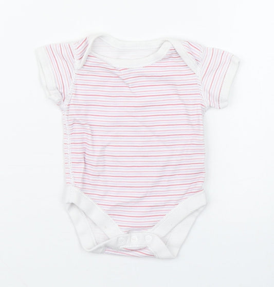 Marks and Spencer Girls Pink Striped 100% Cotton Babygrow One-Piece Size 0-3 Months  Button