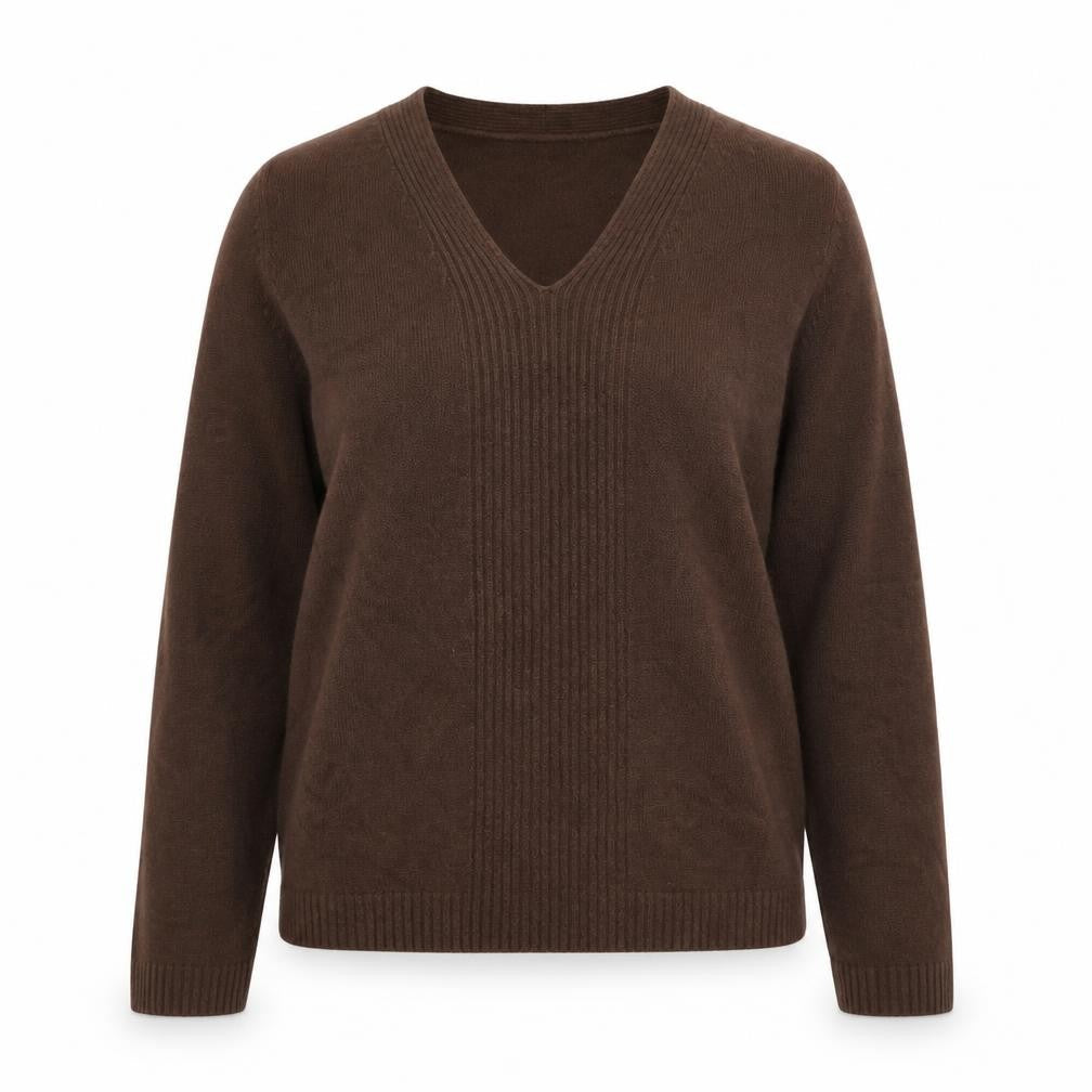 Debbie Morgan Womens Brown V-Neck  Acrylic Pullover Jumper Size S