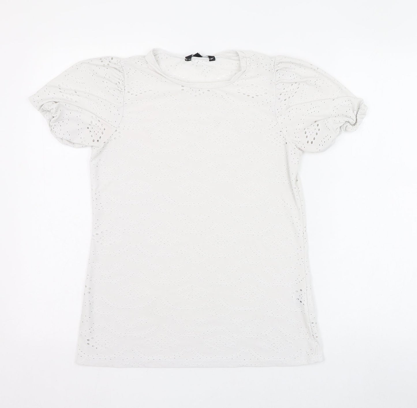 Peacocks Womens Ivory  Polyester Basic T-Shirt Size 8 Round Neck