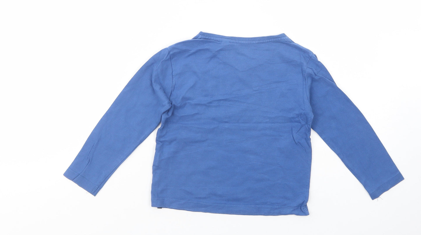 Okaidi Boys Blue  Cotton Basic T-Shirt Size 4 Years V-Neck Pullover