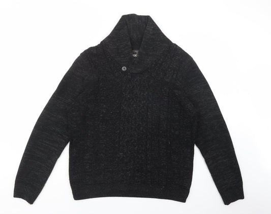 Peacocks Mens Black Collared  Acrylic Pullover Jumper Size M
