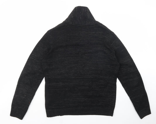 Peacocks Mens Black Collared  Acrylic Pullover Jumper Size M