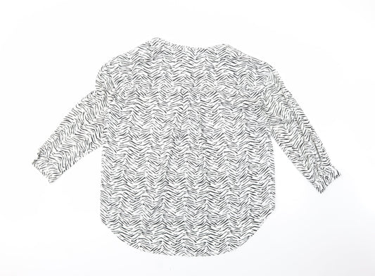 Zara Womens White Animal Print Polyester Basic Button-Up Size L Collared