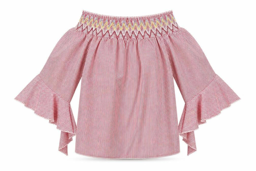 Mata Womens Red Striped Polyester Basic Blouse Size S Off the Shoulder