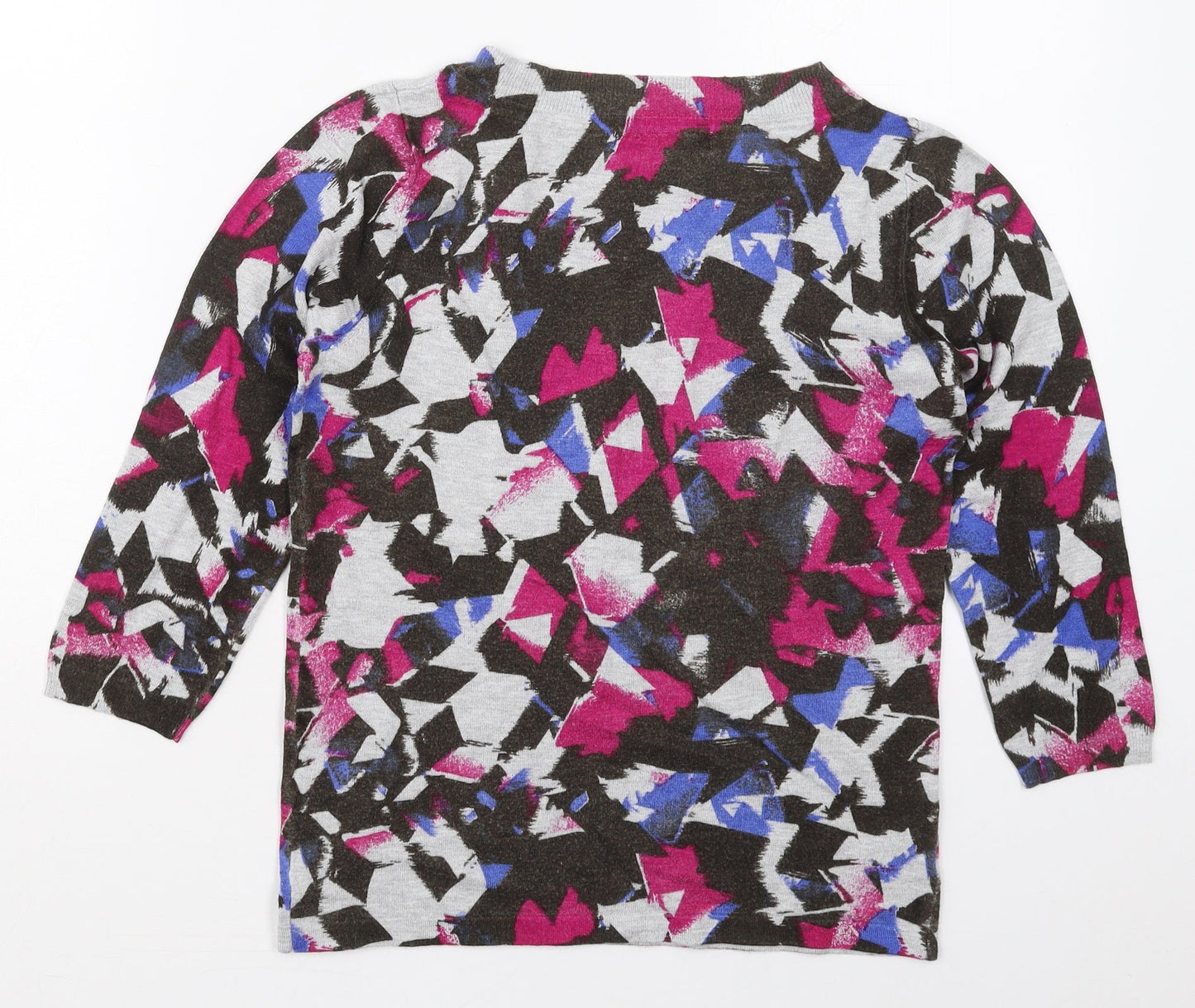Marks and Spencer Womens Grey Crew Neck  Viscose Pullover Jumper Size 8   - Pink Abstract