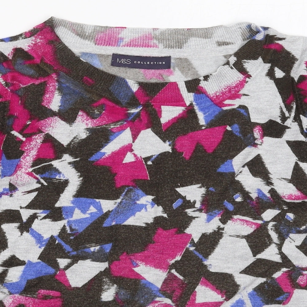 Marks and Spencer Womens Grey Crew Neck  Viscose Pullover Jumper Size 8   - Pink Abstract