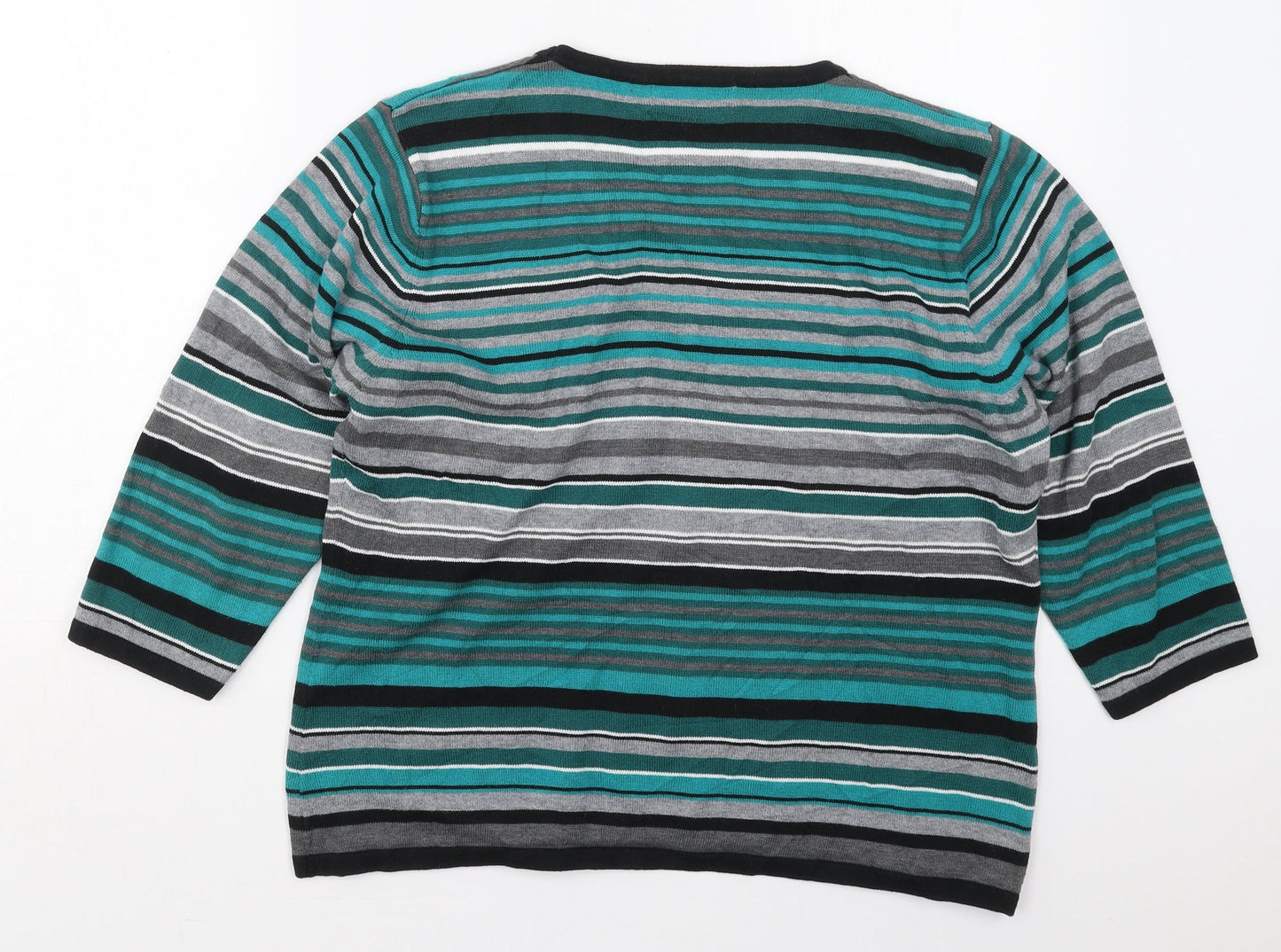 Fabrizio Womens Green Round Neck Striped Acrylic Pullover Jumper Size XL