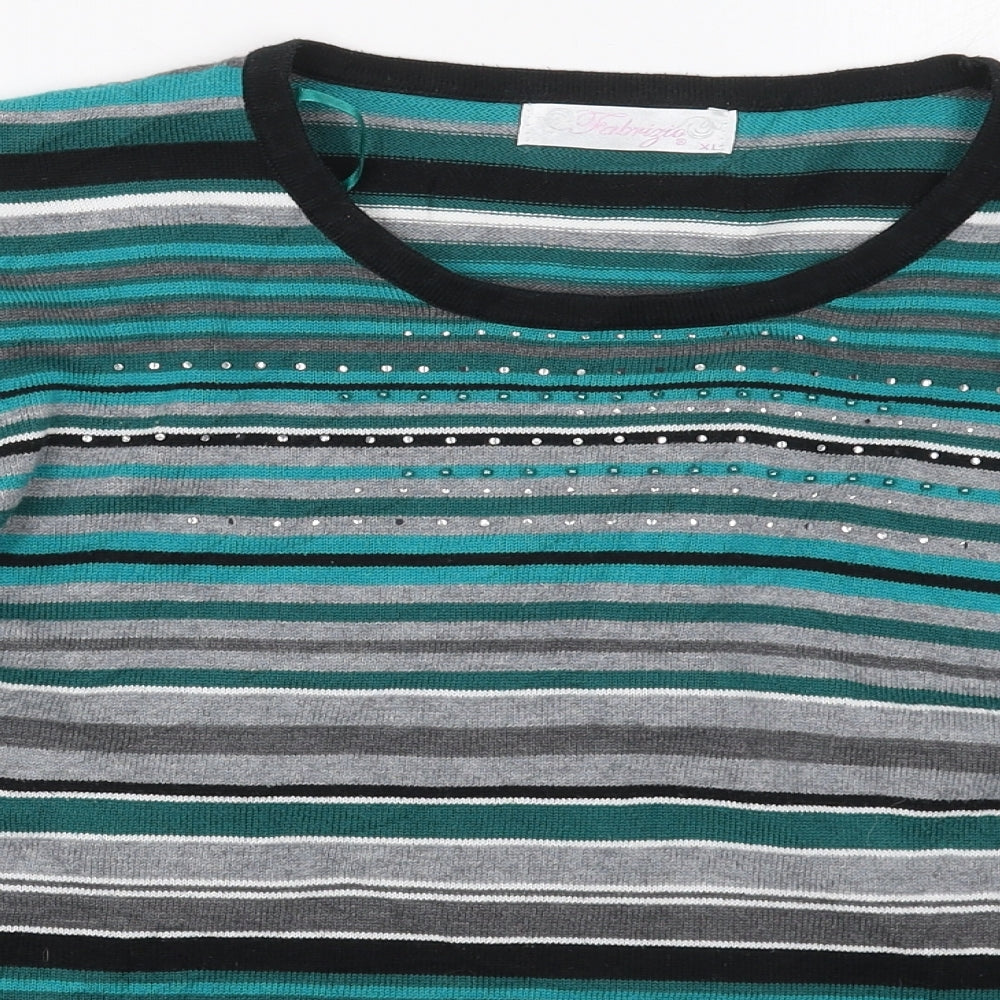 Fabrizio Womens Green Round Neck Striped Acrylic Pullover Jumper Size XL