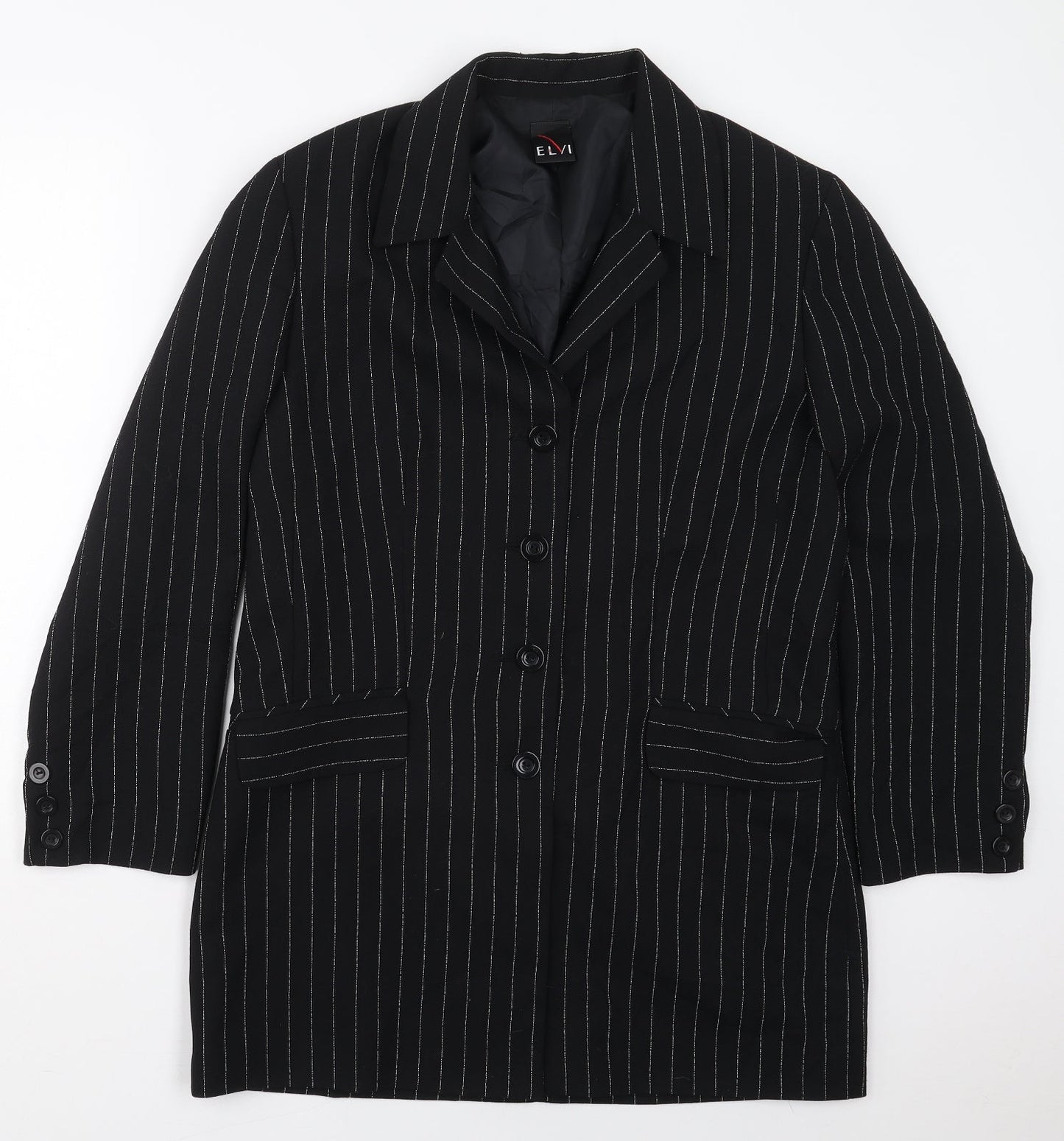 ELVI Womens Black Striped Polyester Jacket Suit Jacket Size 14