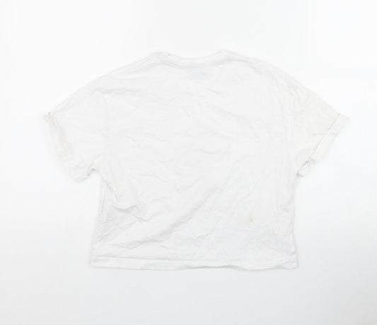 New Look Girls White  Cotton Basic T-Shirt Size XS Round Neck Pullover - 'Up to snow good'