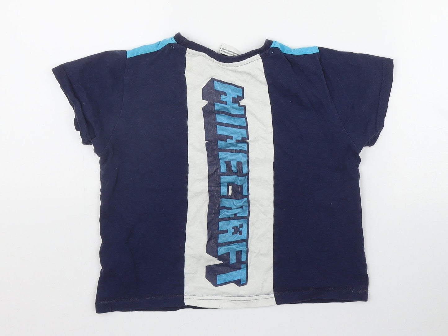 Primark Boys Blue  Cotton Basic T-Shirt Size 5-6 Years Round Neck Pullover - Minecraft