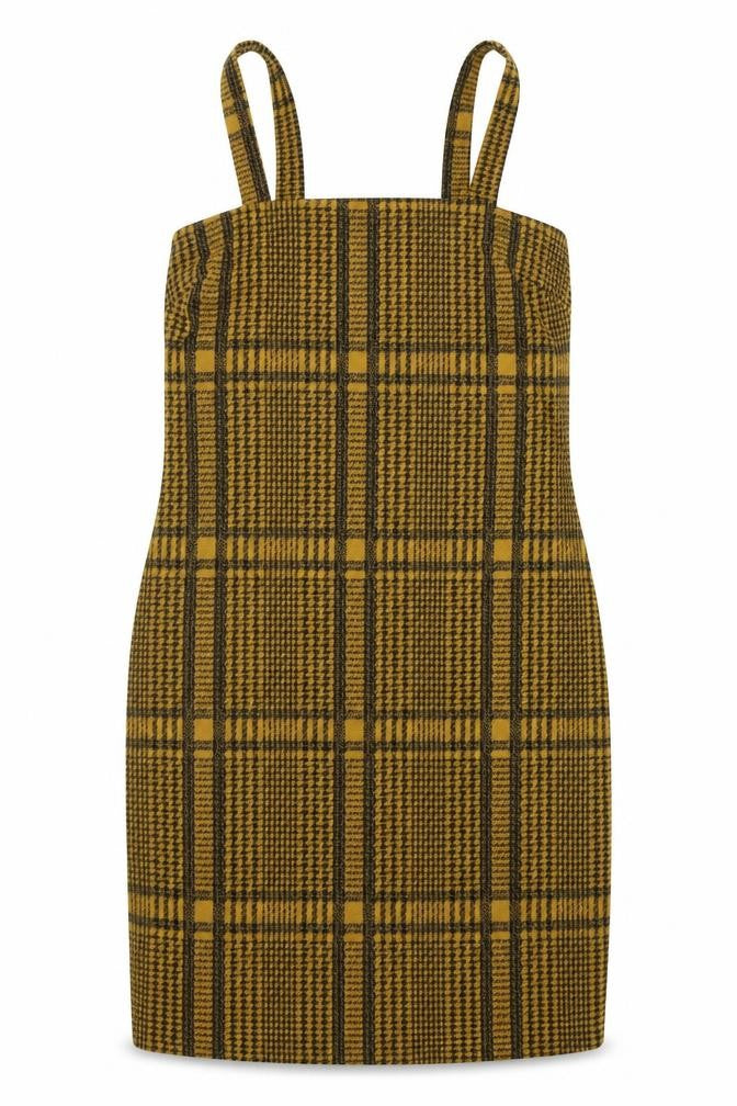 Primark Womens Yellow Plaid Polyester Shift  Size 8  Square Neck Pullover