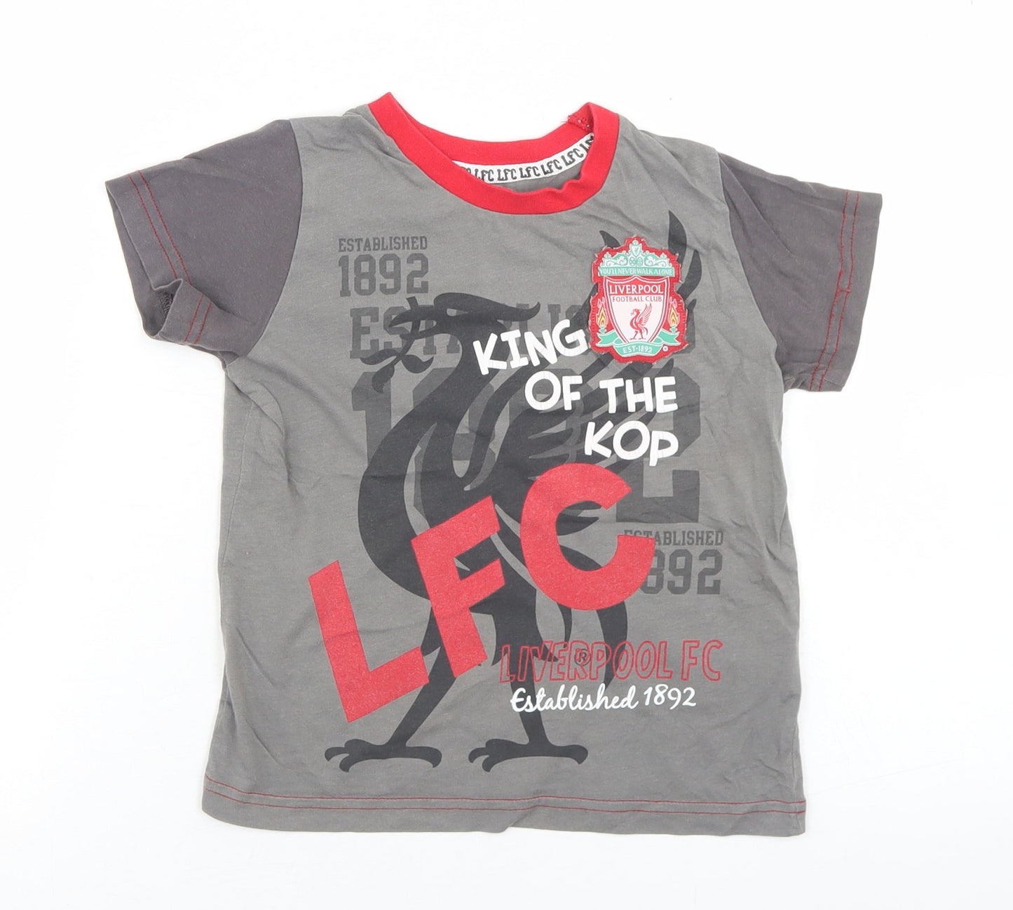 Marks and Spencer Boys Grey  Cotton Basic T-Shirt Size 3-4 Years Crew Neck  - Liverpool FC