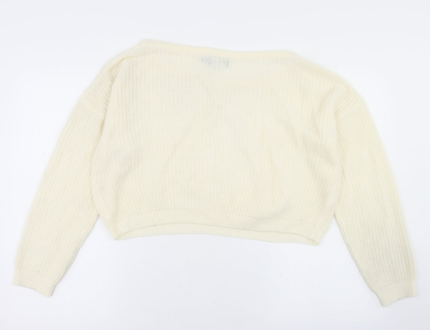 PRETTYLITTLETHING Womens White Round Neck  Acrylic Pullover Jumper Size S
