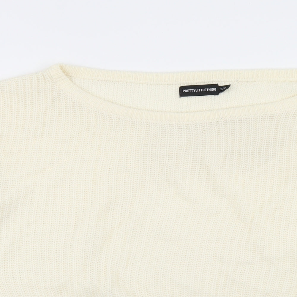 PRETTYLITTLETHING Womens White Round Neck  Acrylic Pullover Jumper Size S