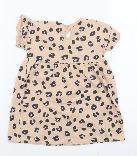 George Girls Beige Animal Print 100% Cotton Skater Dress  Size 9-12 Months  Round Neck Pullover