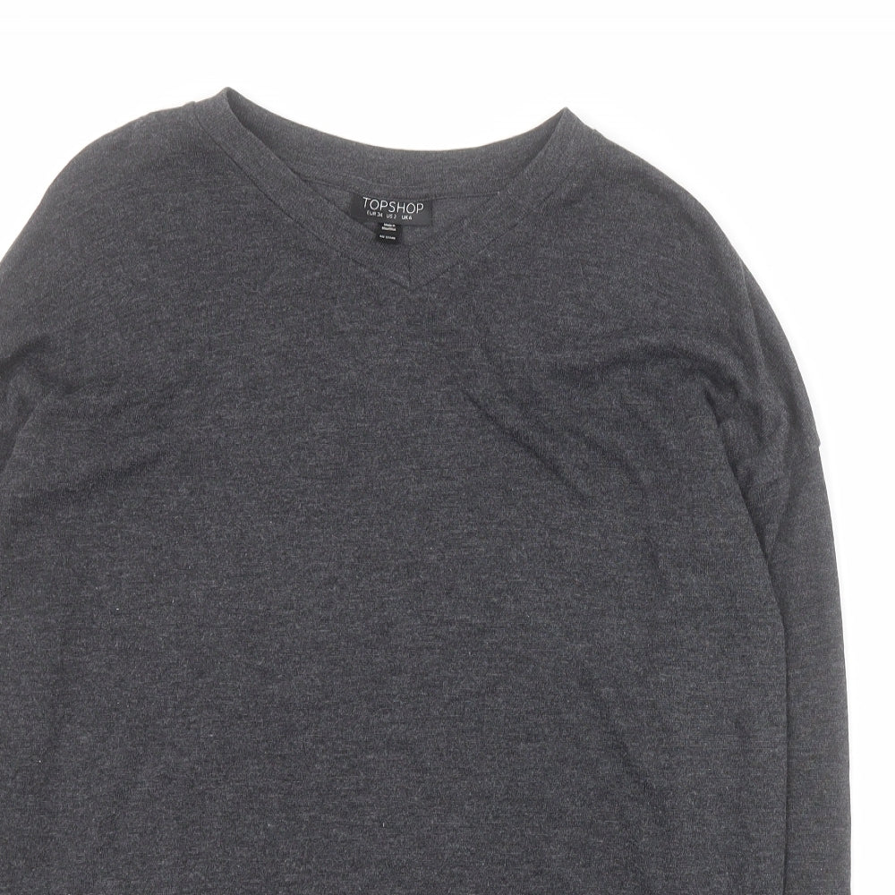 Topshop Womens Grey V-Neck  Polyester Pullover Jumper Size 6