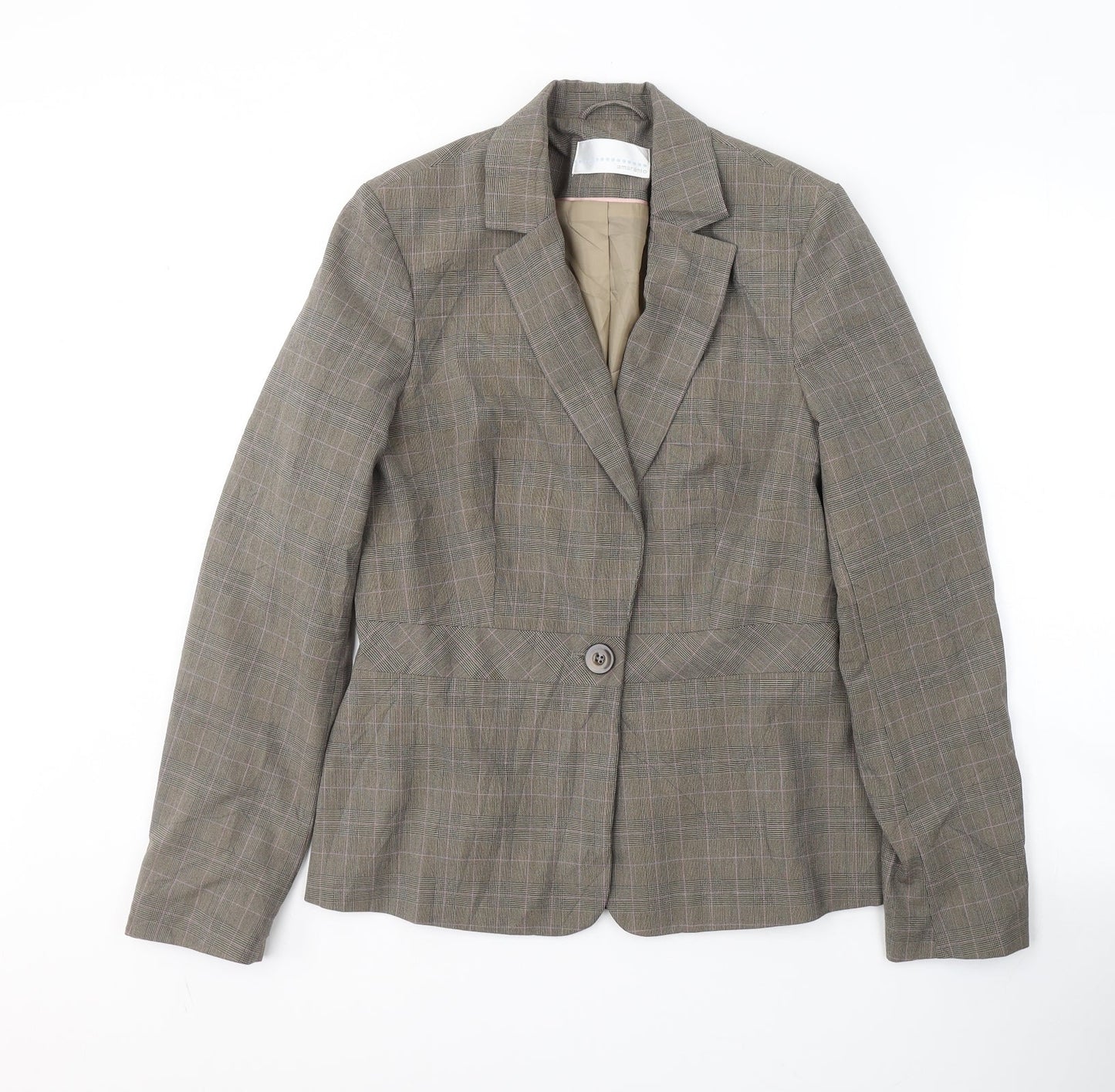 AMARANTO Womens Brown Plaid Polyester Jacket Blazer Size 12
