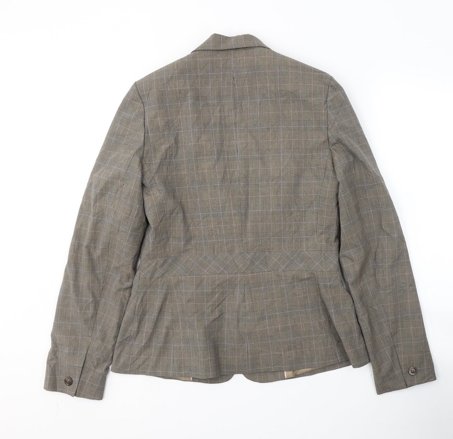 AMARANTO Womens Brown Plaid Polyester Jacket Blazer Size 12