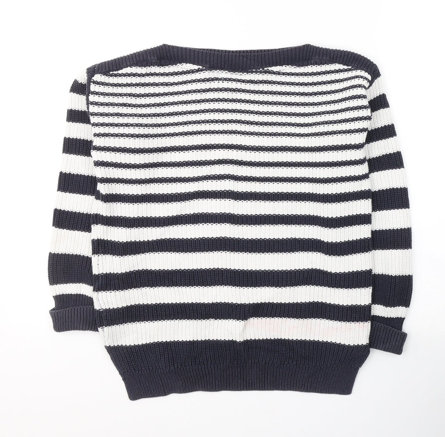 Marks and Spencer Womens White Boat Neck Striped Cotton Pullover Jumper Size M