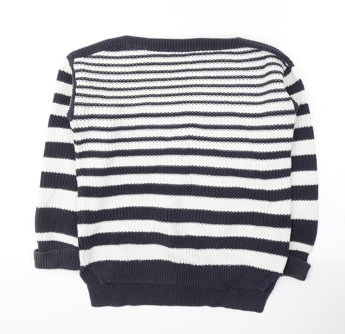Marks and Spencer Womens White Boat Neck Striped Cotton Pullover Jumper Size M