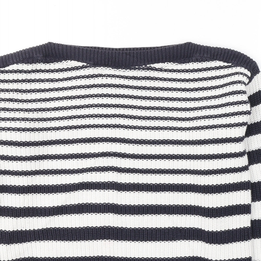 Marks and Spencer Womens White Boat Neck Striped Cotton Pullover Jumper Size M
