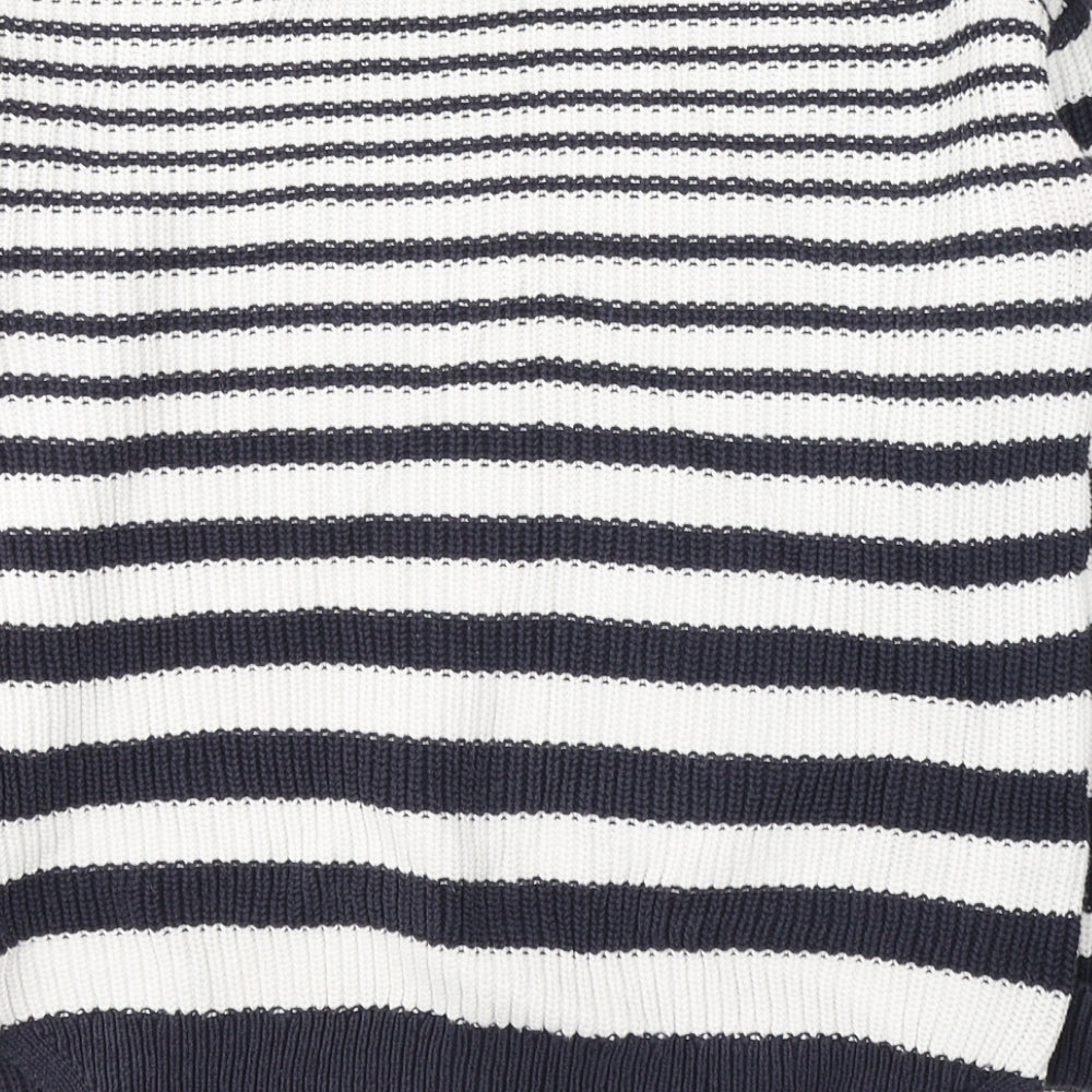 Marks and Spencer Womens White Boat Neck Striped Cotton Pullover Jumper Size M