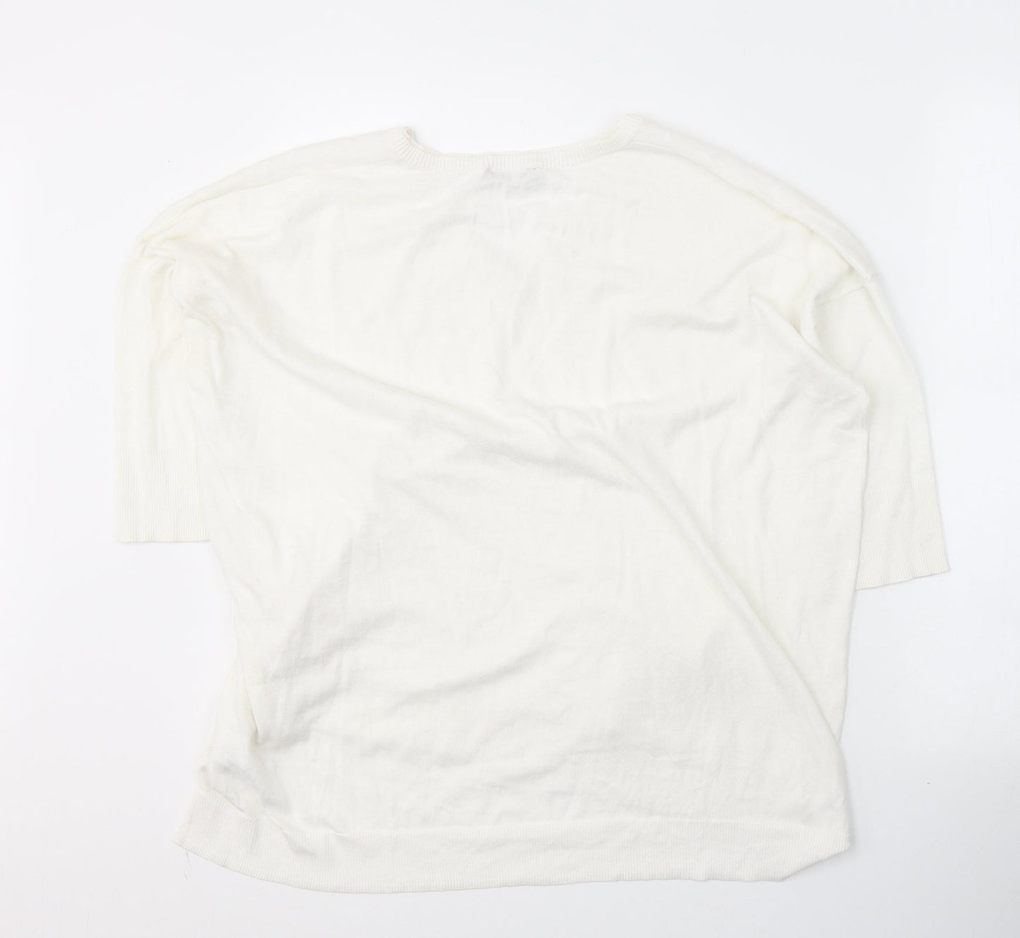 Great Plains Womens White Round Neck  Cotton Pullover Jumper Size M