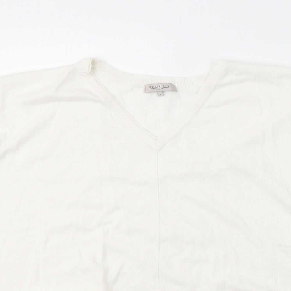 Great Plains Womens White Round Neck  Cotton Pullover Jumper Size M