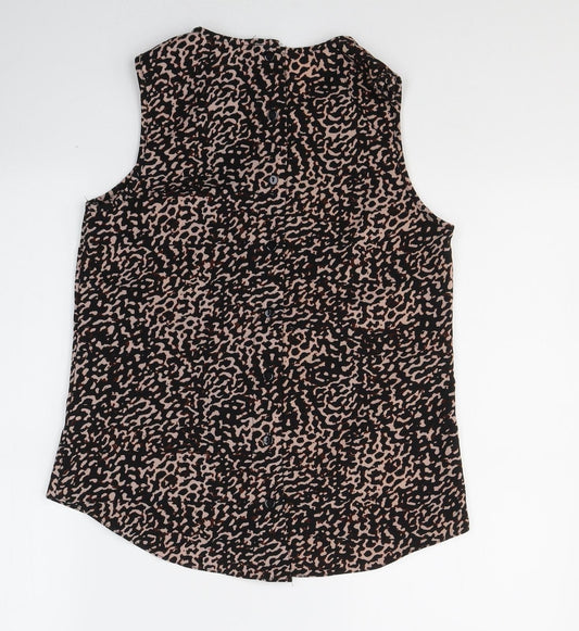 New Look Womens Black Animal Print Polyester Basic Blouse Size 10 Round Neck