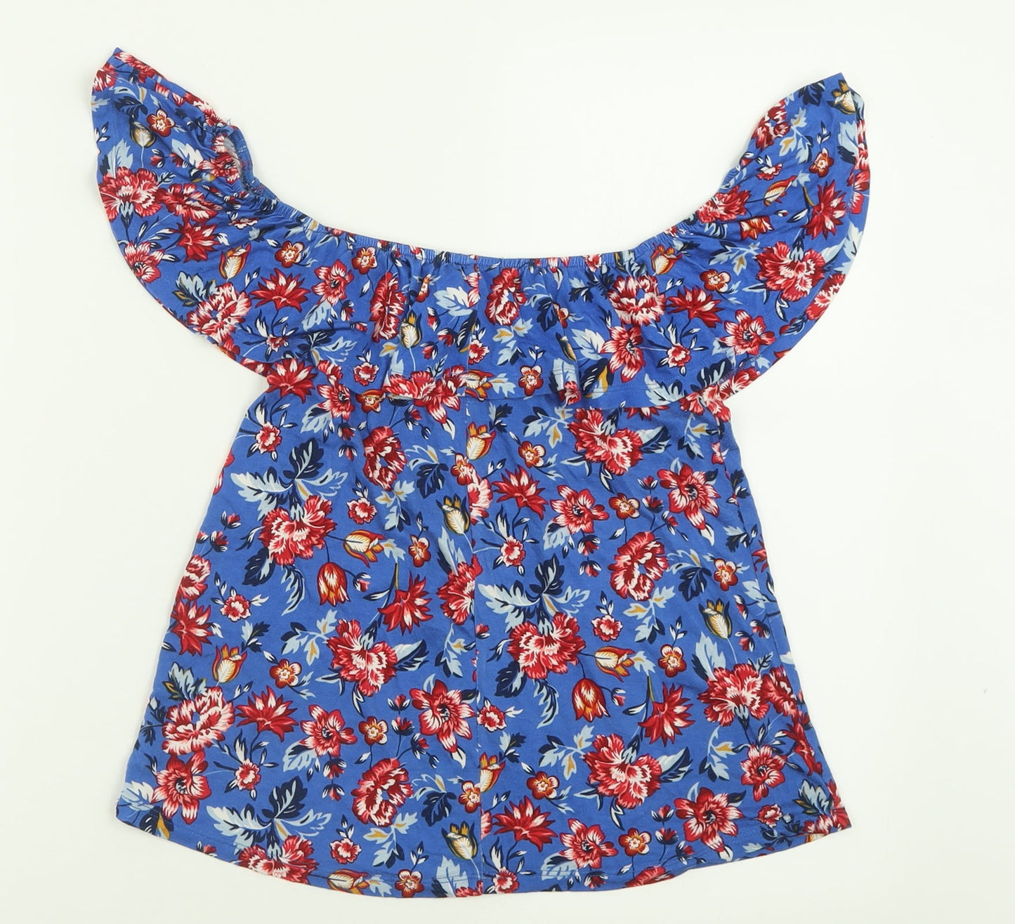 Springfield Womens Blue Floral Viscose Basic T-Shirt Size XS Off the Shoulder