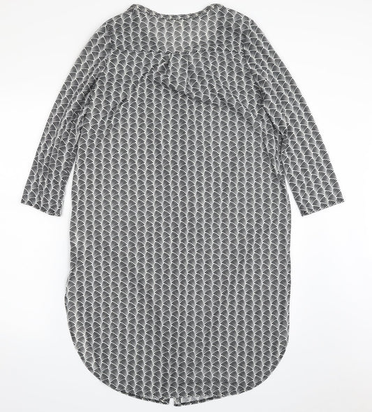 H&M Womens Black Geometric Polyester Shirt Dress  Size S  V-Neck Button