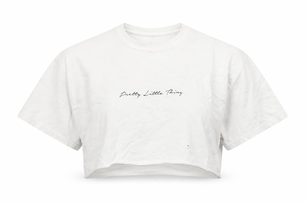 PRETTYLITTLETHING Womens White  Cotton Cropped T-Shirt Size S Round Neck