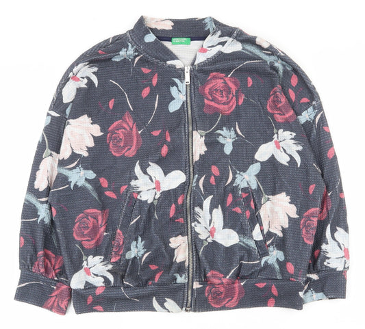 United Colors of Benetton Womens Multicoloured Floral Polyester Full Zip Sweatshirt Size L  Zip