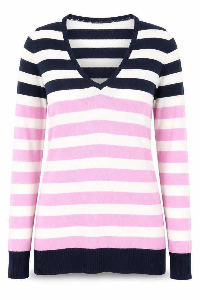 Marks and Spencer Womens Multicoloured V-Neck Striped Acrylic Pullover Jumper Size 10