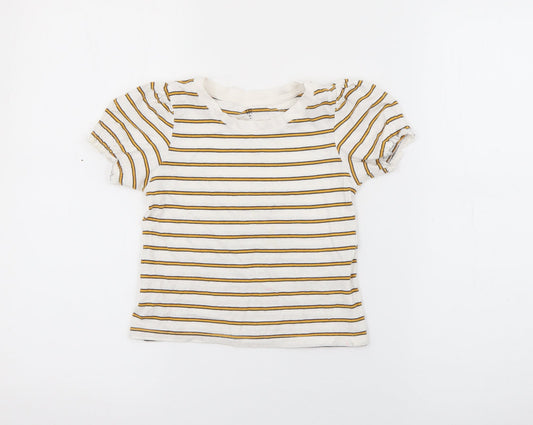 RTR Girls White Striped Cotton Pullover T-Shirt Size 5 Years Crew Neck