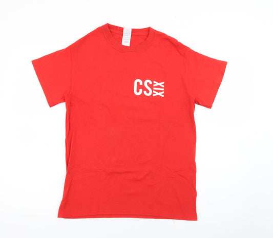 Gildan Mens Red  Cotton  T-Shirt Size S Crew Neck