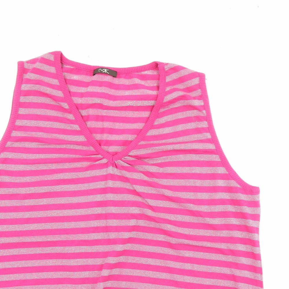 MK Womens Pink V-Neck Striped Polyester Pullover Jumper Size 22