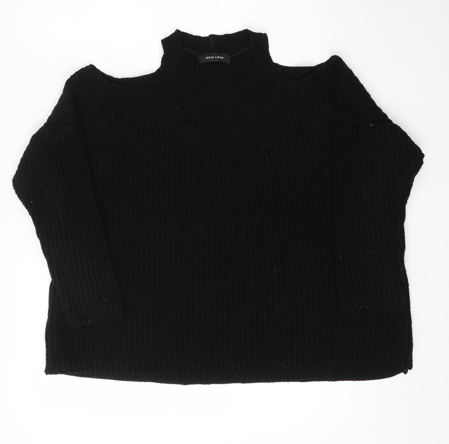 New Look Womens Black V-Neck  Acrylic Pullover Jumper Size S   - Open Neck