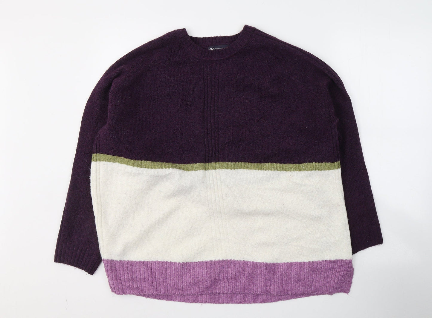 Marks and Spencer Womens Multicoloured Round Neck Striped Acrylic Pullover Jumper Size XL