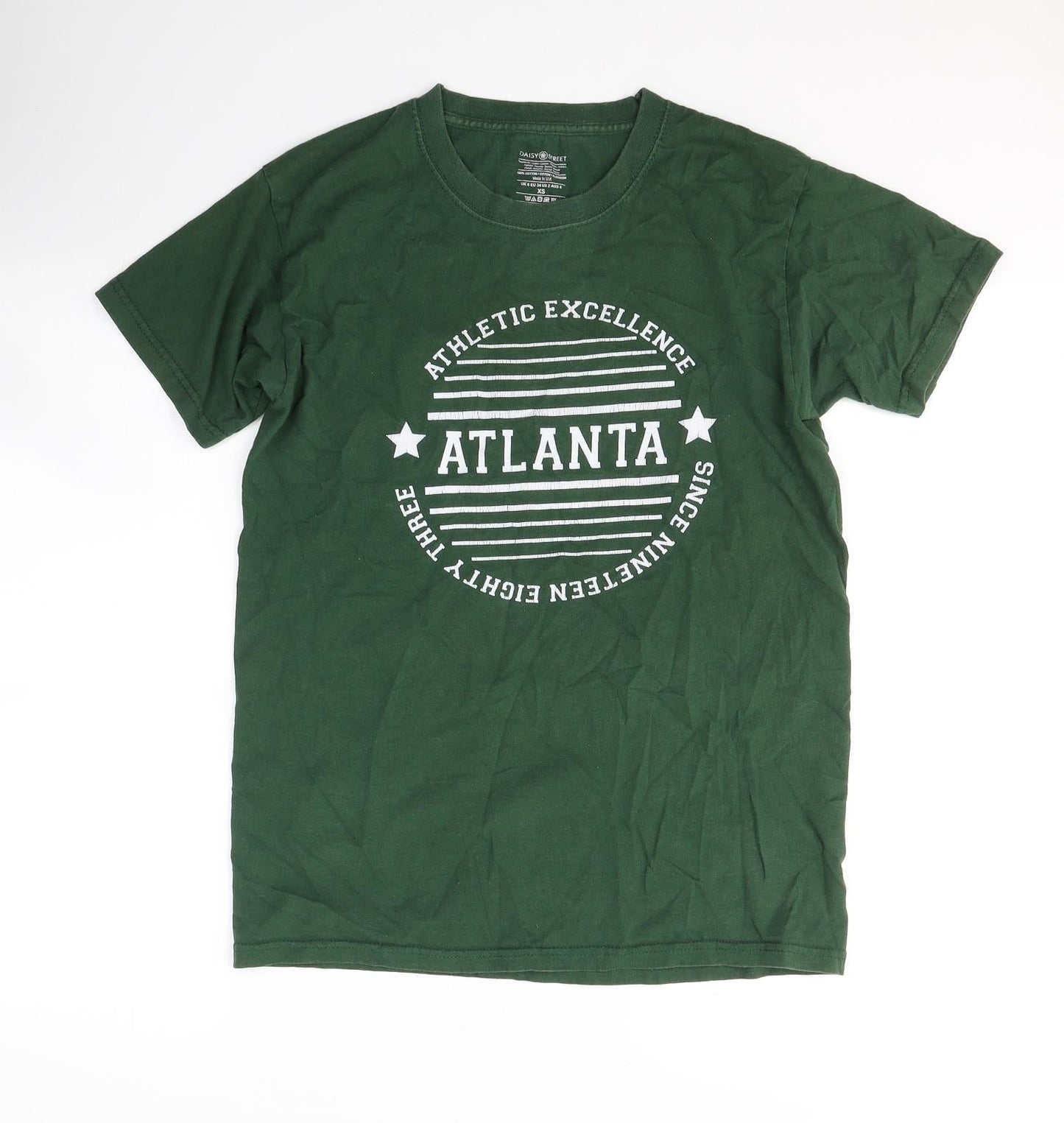 Daisy Street Womens Green  Cotton Basic T-Shirt Size 6 Round Neck - Atlanta