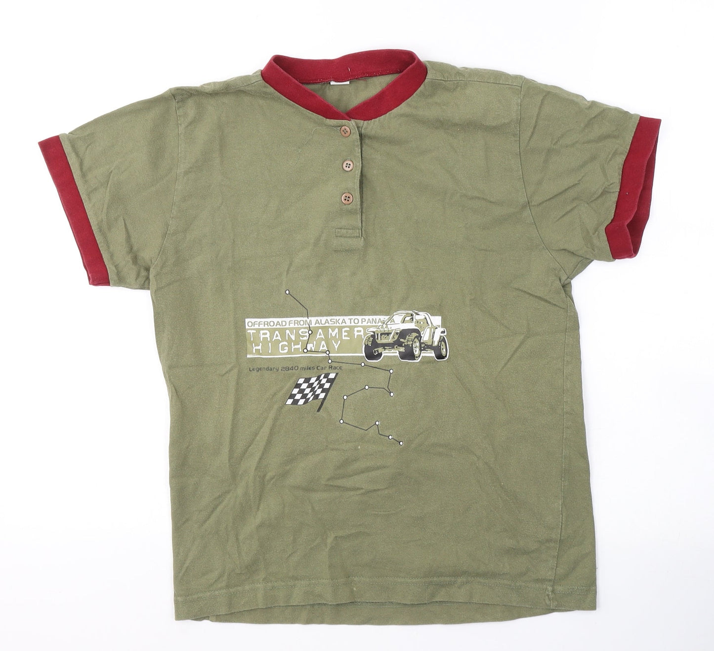 Offroad Boys Green  Cotton Basic T-Shirt Size M Round Neck Pullover - Racer