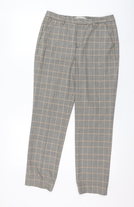 Oui Womens Grey Check Polyester Carrot Trousers Size 10 L26 in Regular Zip