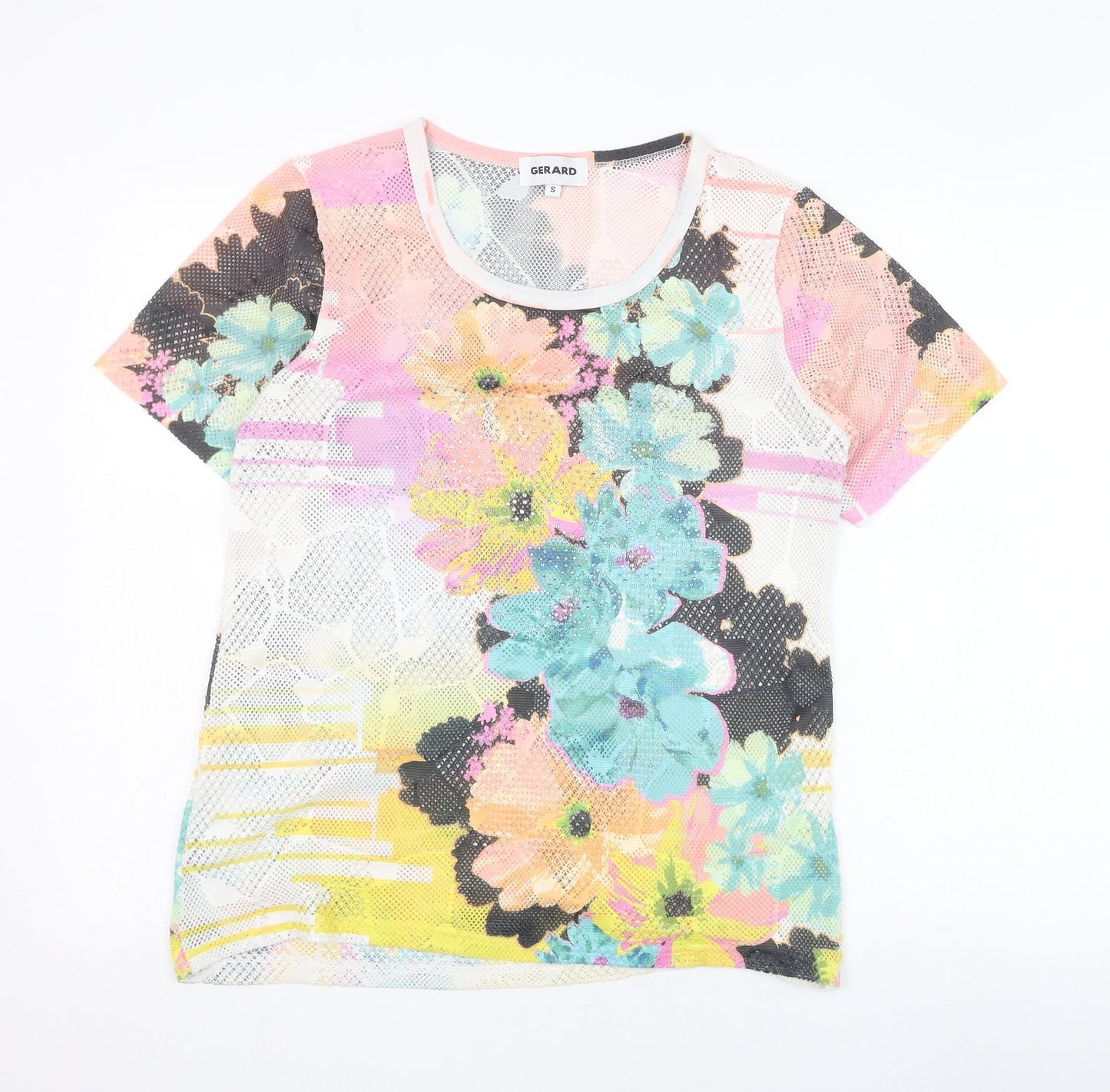 Gerard Womens Multicoloured Floral Polyester Basic T-Shirt Size S Round Neck - Mesh