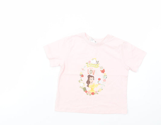 Disney Store Girls Pink  Cotton Pullover T-Shirt Size 2 Years Crew Neck Pullover - Princess