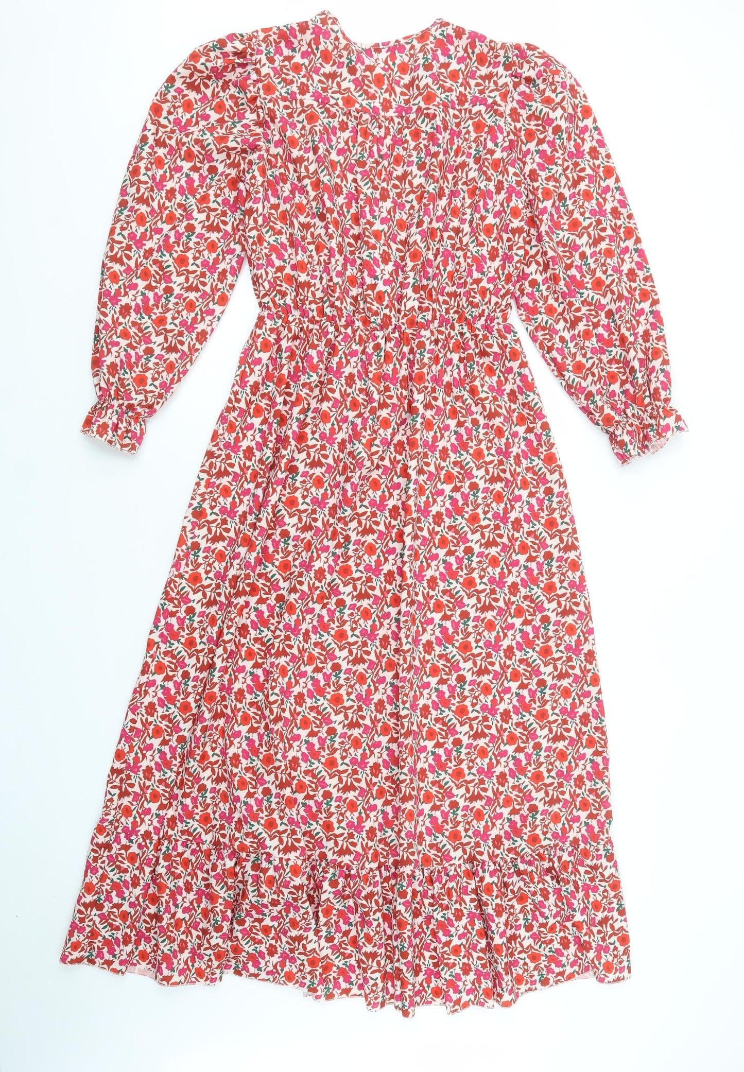 Made in Italy Womens Red Floral Polyester Maxi  Size M  V-Neck Button - Estimated Size